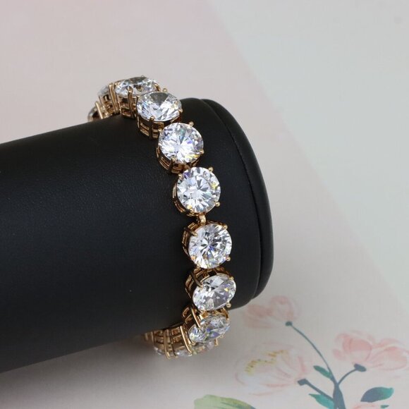 "Rose Gold Plated Brass Bracelet with Large Sparkling Round Stones, XPBL0925 - Picture 11 of 12
